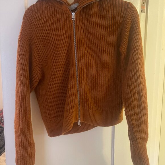 Everlane Organic Cotton Chunky Knit Zip Cardigan Toasted Almond Brown - Picture 5 of 7